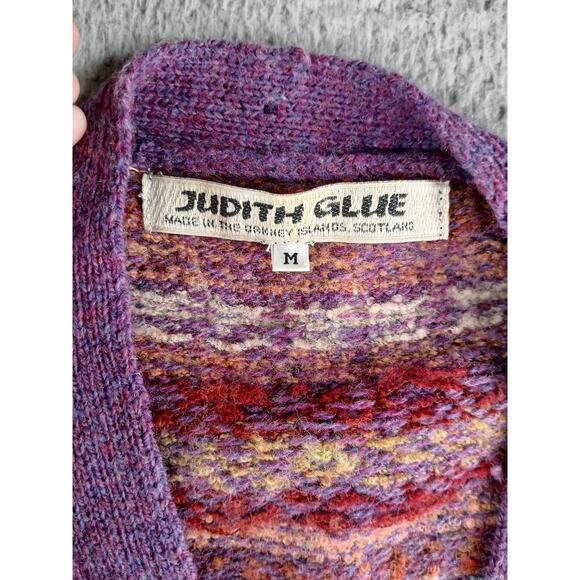 Vintage Judith Glue Sweater Womens Medium Wool Purple Stripe Cardigan Scotland - Picture 2 of 7